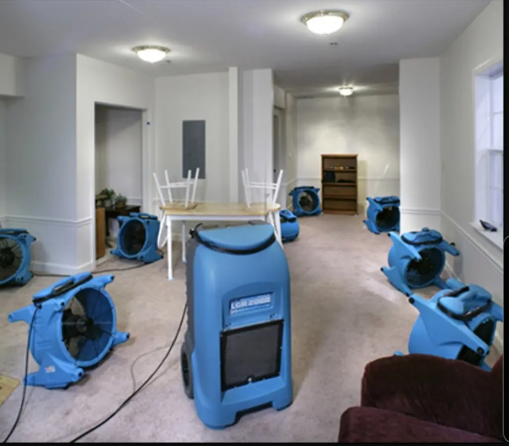 Air movers and dehumidifier setup for Water Damage Restoration in Barnegat